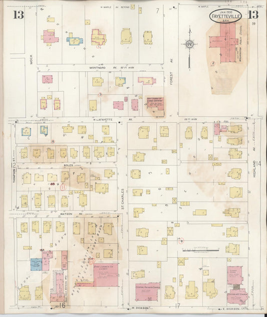 Sanborn Fire Insurance Map from Fayetteville, Washington County, Arkansas (1948), Sheet #0013 - Historic Sanborn Fire Insurance Map Print, vintage old map wall art, antique decor, genealogy gift, Arkansas Arkansas map