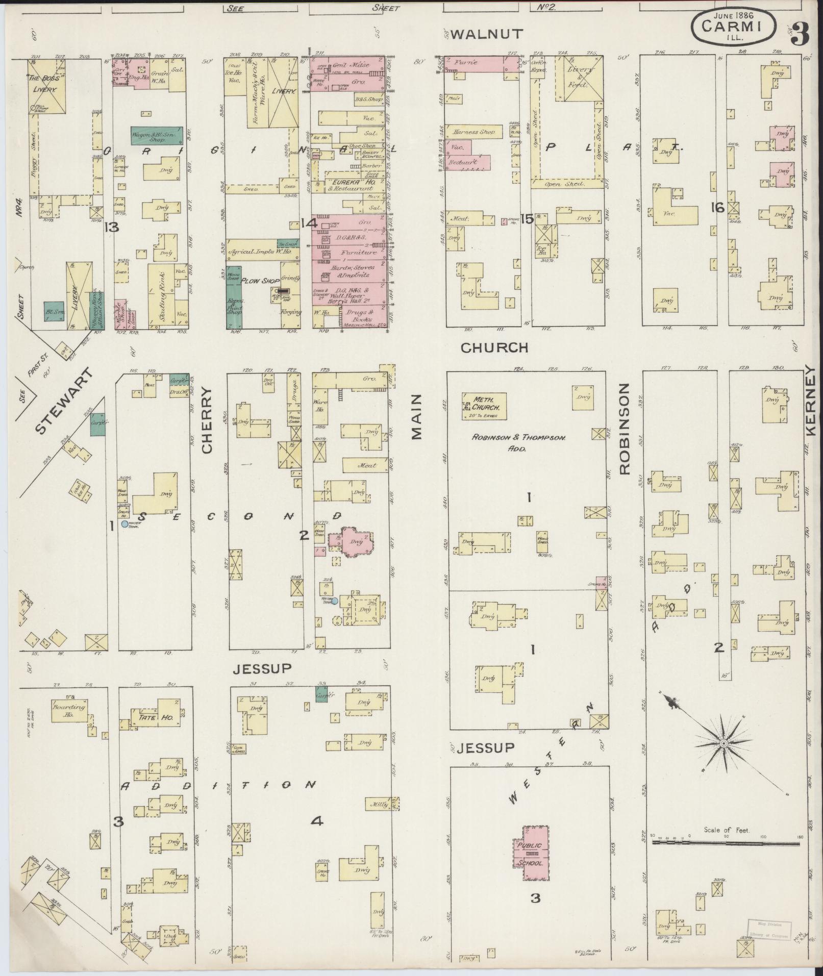 Sanborn Fire Insurance Map from Carmi, White County, Illinois (1886), Sheet #0003 - Historic Sanborn Fire Insurance Map Print, vintage old map wall art, antique decor, genealogy gift, Illinois Illinois map