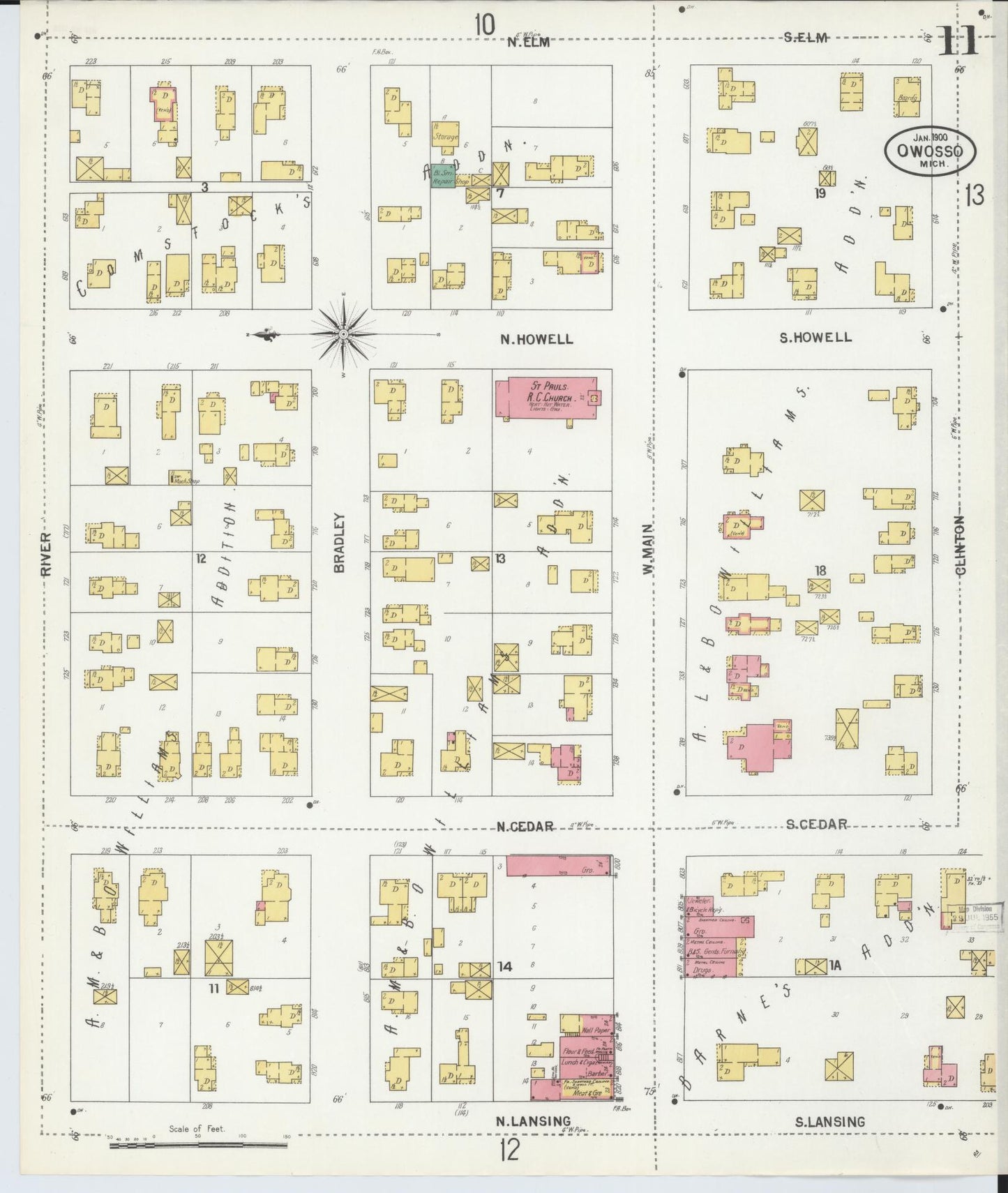 Sanborn Fire Insurance Map from Owosso, Shiawassee County, Michigan (1900), Sheet #0011 - Complete Map Set gallery image, historic Sanborn map, vintage wall art, Michigan Michigan