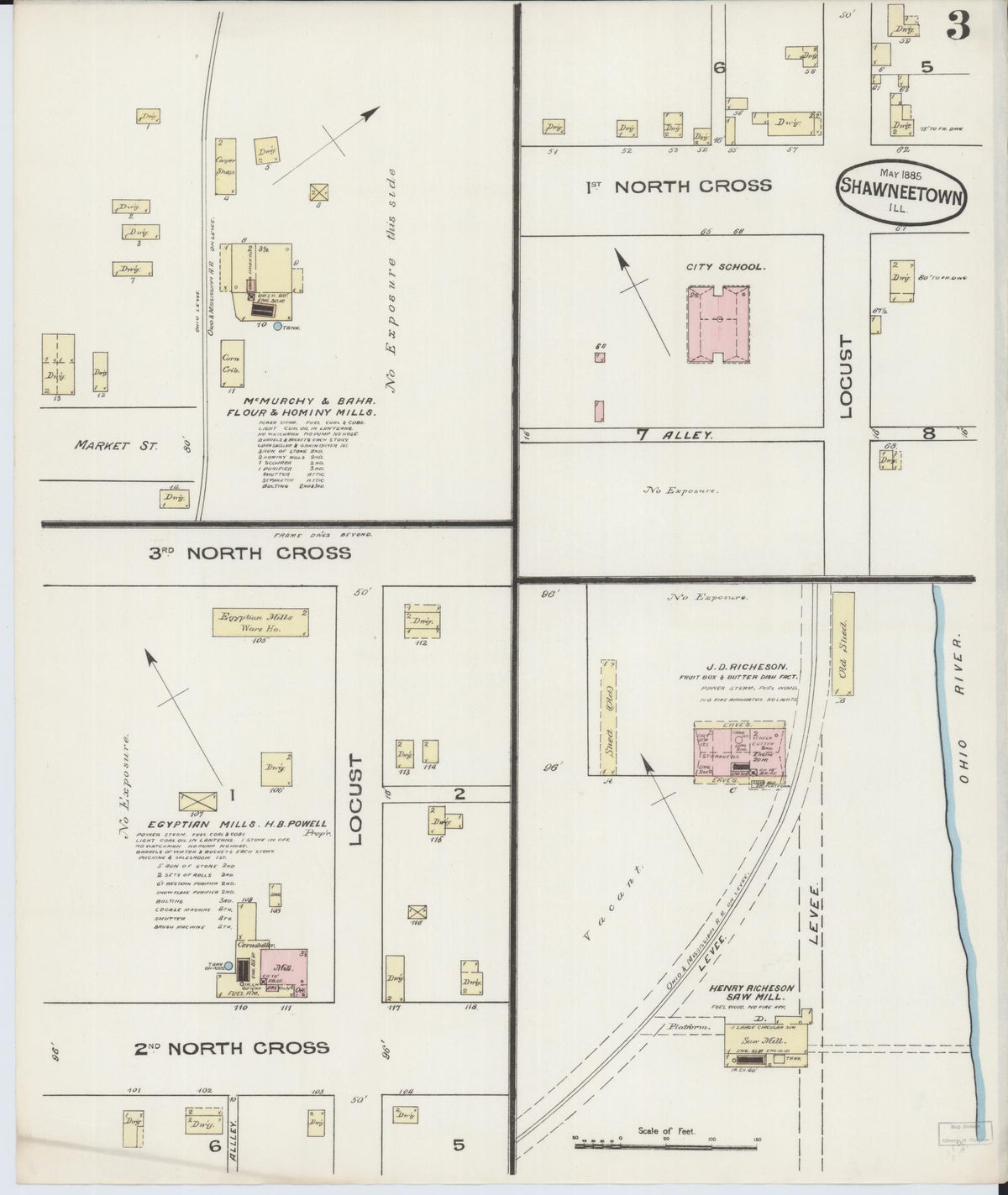 Sanborn Fire Insurance Map from Shawneetown, Gallatin County, Illinois (1885), Sheet #0003 - Historic Sanborn Fire Insurance Map Print, vintage old map wall art, antique decor, genealogy gift, Illinois Illinois map