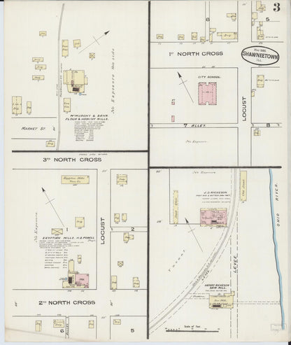 Sanborn Fire Insurance Map from Shawneetown, Gallatin County, Illinois (1885), Sheet #0003 - Historic Sanborn Fire Insurance Map Print, vintage old map wall art, antique decor, genealogy gift, Illinois Illinois map