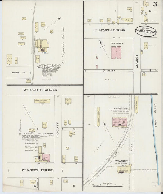 Sanborn Fire Insurance Map from Shawneetown, Gallatin County, Illinois (1885), Sheet #0003 - Historic Sanborn Fire Insurance Map Print, vintage old map wall art, antique decor, genealogy gift, Illinois Illinois map