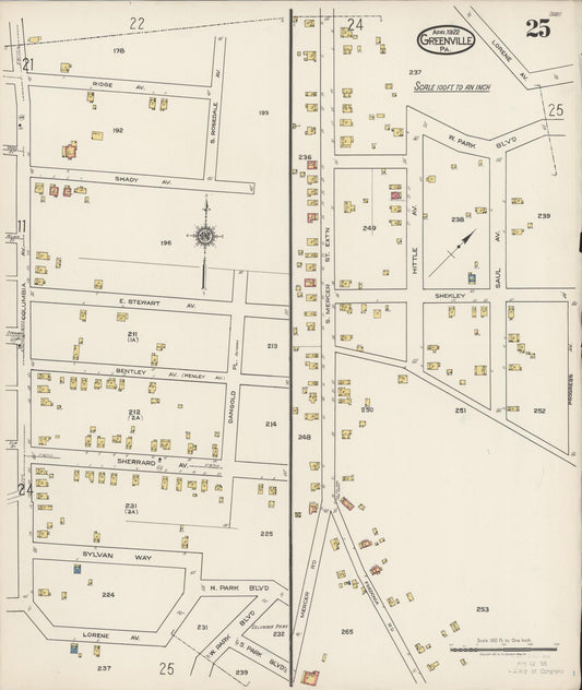 Sanborn Fire Insurance Map from Greenville, Mercer County, Pennsylvania (1922), Sheet #0025 - Historic Sanborn Fire Insurance Map Print, vintage old map wall art, antique decor, genealogy gift, Pennsylvania Pennsylvania map