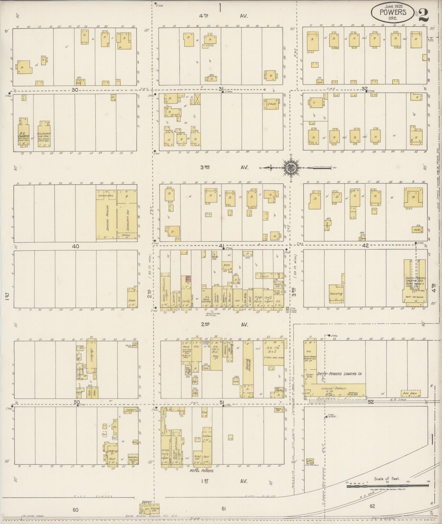 Sanborn Fire Insurance Map from Powers, Coos County, Oregon (1920), Sheet #0002 - Complete Map Set gallery image, historic Sanborn map, vintage wall art, Oregon Oregon