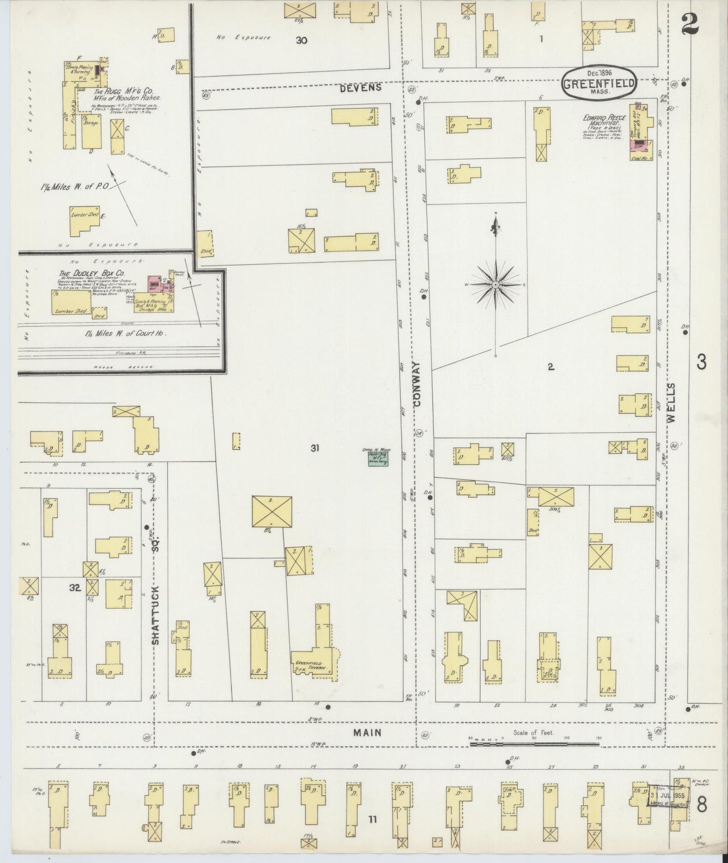 Sanborn Fire Insurance Map from Greenfield, Franklin County, Massachusetts (1896), Sheet #0002 - Complete Map Set gallery image, historic Sanborn map, vintage wall art, Massachusetts Massachusetts