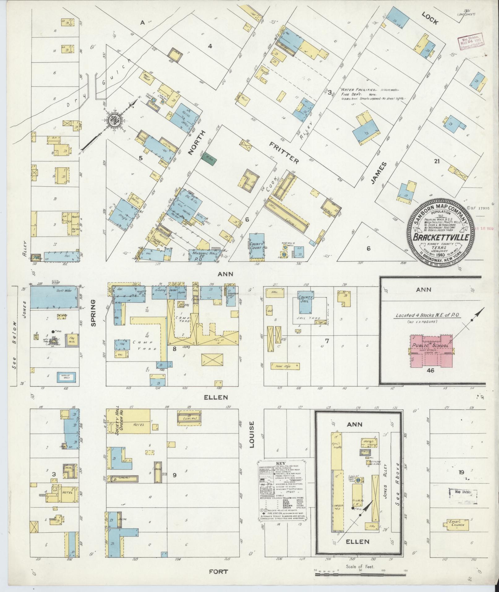 Sanborn Fire Insurance Map from Brackettville, Kinney County, Texas. (1910) – Historic Sanborn Fire Insurance Map Print