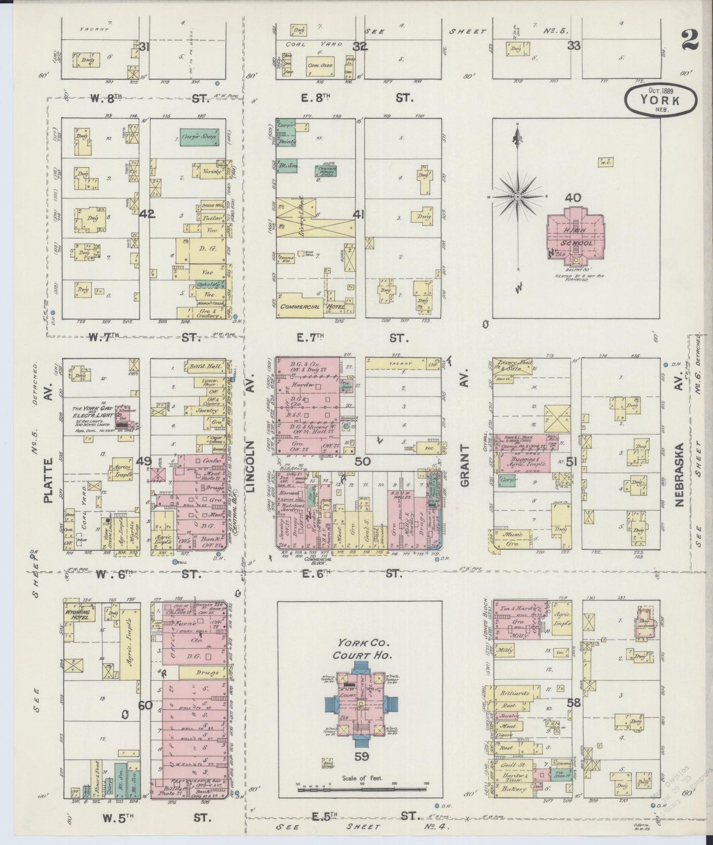 Sanborn Fire Insurance Map from York, York County, Nebraska (1889), Sheet #0002 - Complete Map Set gallery image, historic Sanborn map, vintage wall art, Nebraska Nebraska