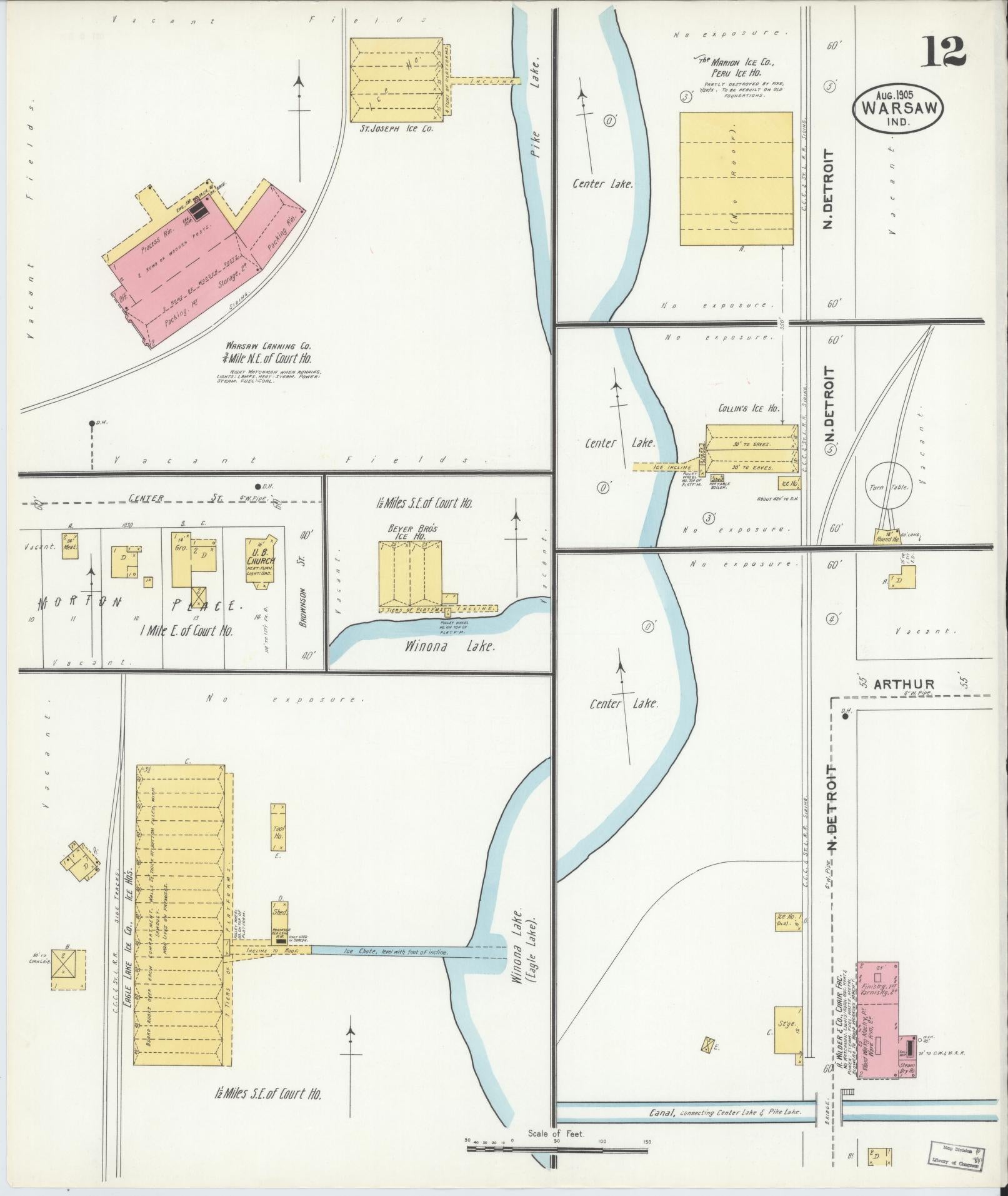 Sanborn Fire Insurance Map from Warsaw, Kosciusko County, Indiana (1905), Sheet #0012 - Complete Map Set gallery image, historic Sanborn map, vintage wall art, Indiana Indiana
