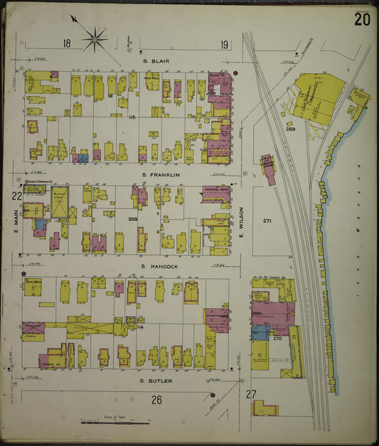 Sanborn Fire Insurance Map from Madison, Dane County, Wisconsin (1908), Sheet #0020 - Historic Sanborn Fire Insurance Map Print, vintage old map wall art, antique decor, genealogy gift, Wisconsin Wisconsin map