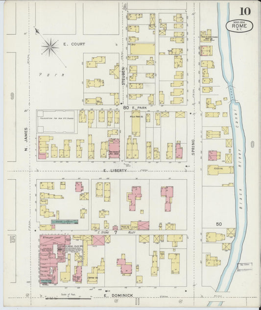Sanborn Fire Insurance Map from Rome, Oneida County, New York (1894), Sheet #0010 - Historic Sanborn Fire Insurance Map Print, vintage old map wall art, antique decor, genealogy gift, New York New York map