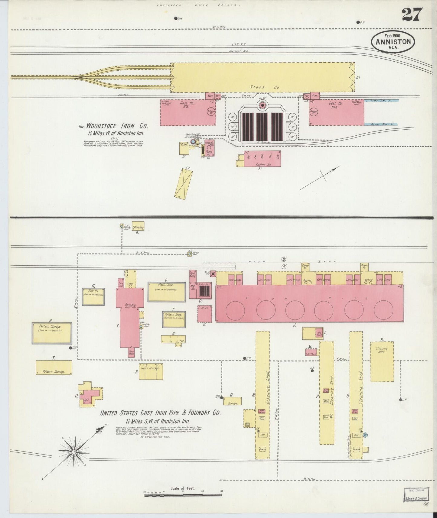 Sanborn Fire Insurance Map from Anniston, Calhoun County, Alabama (1900), Sheet #0027 - Complete Map Set gallery image, historic Sanborn map, vintage wall art, Alabama Alabama