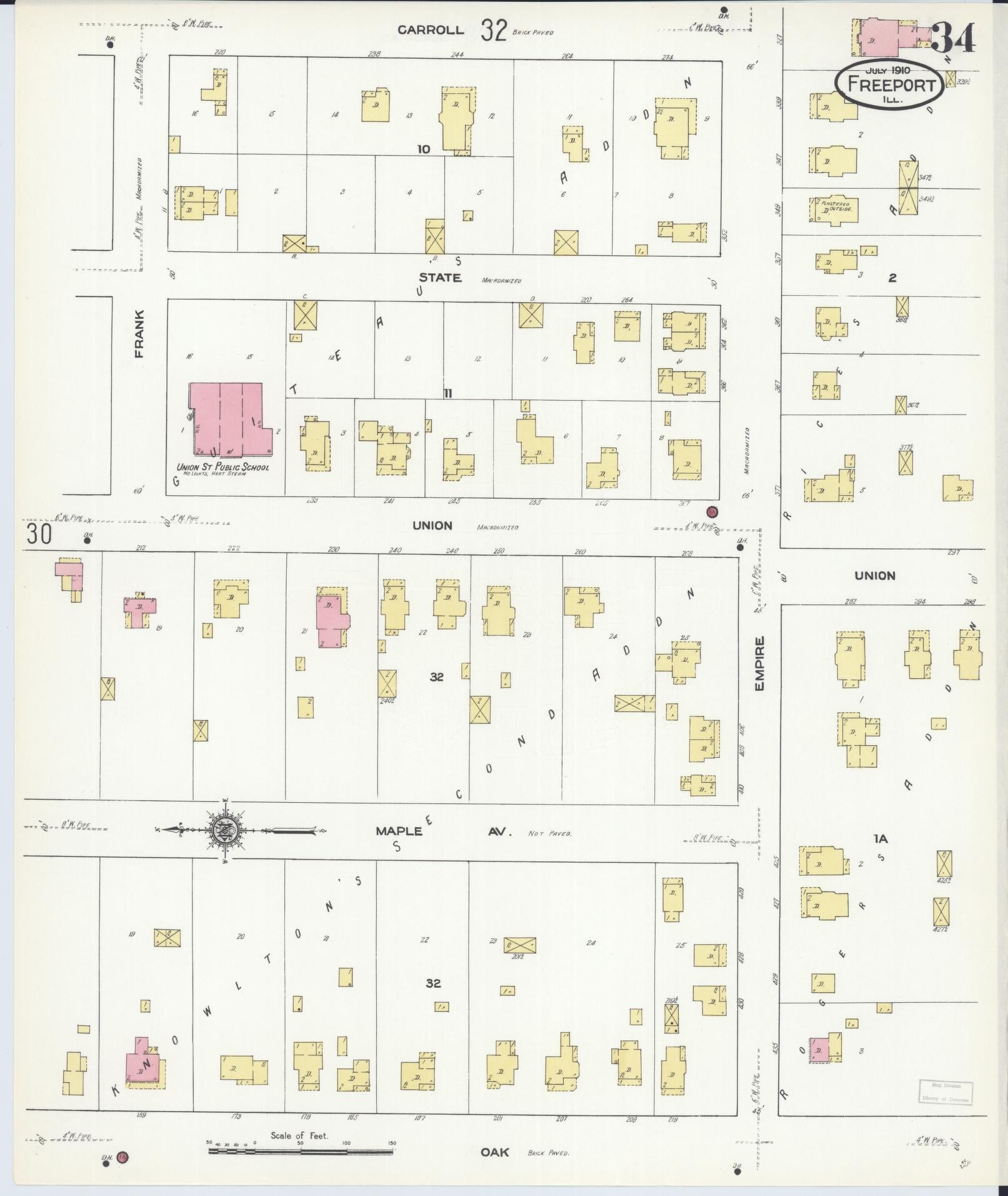 Sanborn Fire Insurance Map from Freeport, Stephenson County, Illinois (1910), Sheet #0034 - Historic Sanborn Fire Insurance Map Print, vintage old map wall art, antique decor, genealogy gift, Illinois Illinois map