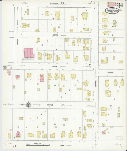 Sanborn Fire Insurance Map from Freeport, Stephenson County, Illinois (1910), Sheet #0034 - Historic Sanborn Fire Insurance Map Print, vintage old map wall art, antique decor, genealogy gift, Illinois Illinois map