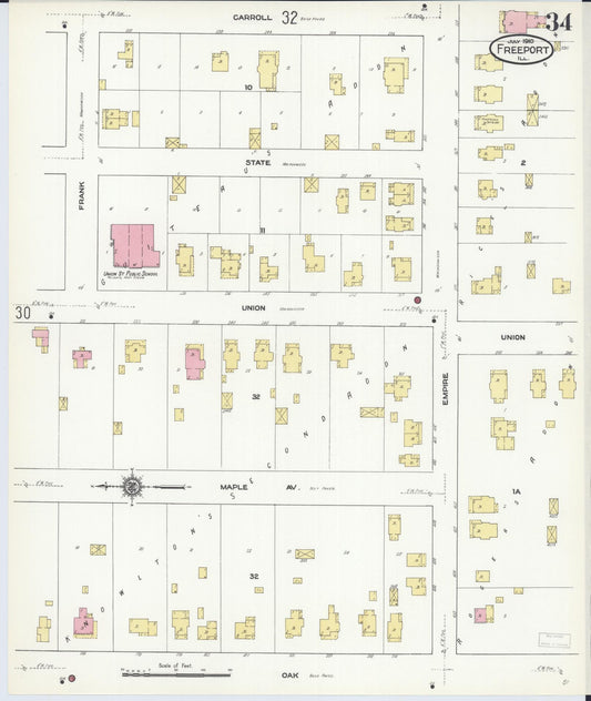 Sanborn Fire Insurance Map from Freeport, Stephenson County, Illinois (1910), Sheet #0034 - Historic Sanborn Fire Insurance Map Print, vintage old map wall art, antique decor, genealogy gift, Illinois Illinois map