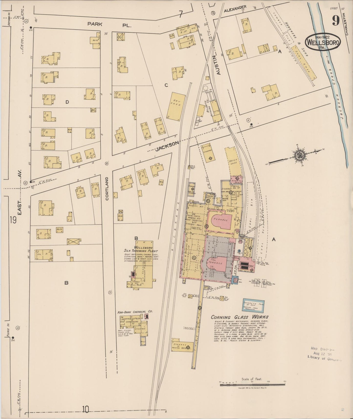 Sanborn Fire Insurance Map from Wellsboro, Tioga County, Pennsylvania (1922), Sheet #0009 - Complete Map Set gallery image, historic Sanborn map, vintage wall art, Pennsylvania Pennsylvania
