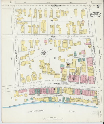 Sanborn Fire Insurance Map from Auburn, Androscoggin County, Maine (1892), Sheet #0003 - Complete Map Set gallery image, historic Sanborn map, vintage wall art, Maine Maine