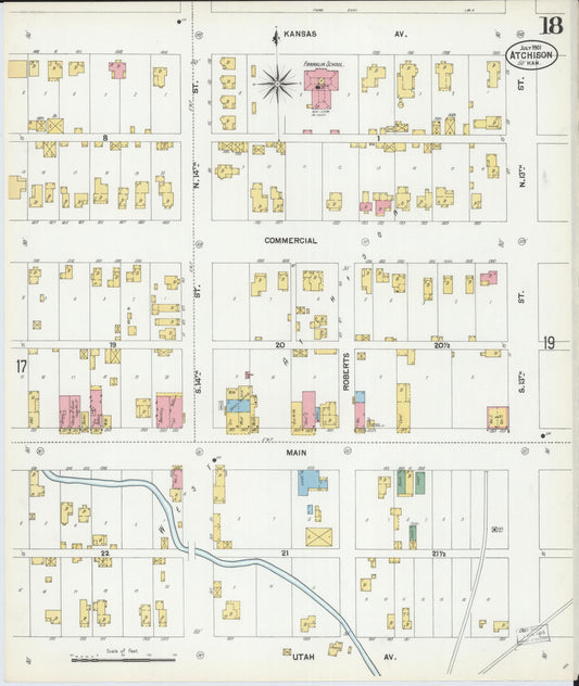 Sanborn Fire Insurance Map from Atchison, Atchison County, Kansas (1901), Sheet #0018 - Historic Sanborn Fire Insurance Map Print, vintage old map wall art, antique decor, genealogy gift, Kansas Kansas map