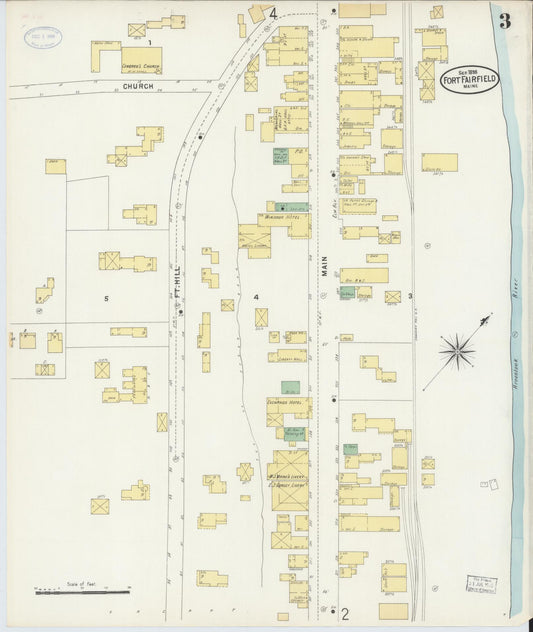 Sanborn Fire Insurance Map from Fort Fairfield, Aroostook County, Maine (1898), Sheet #0003 - Historic Sanborn Fire Insurance Map Print, vintage old map wall art, antique decor, genealogy gift, Maine Maine map