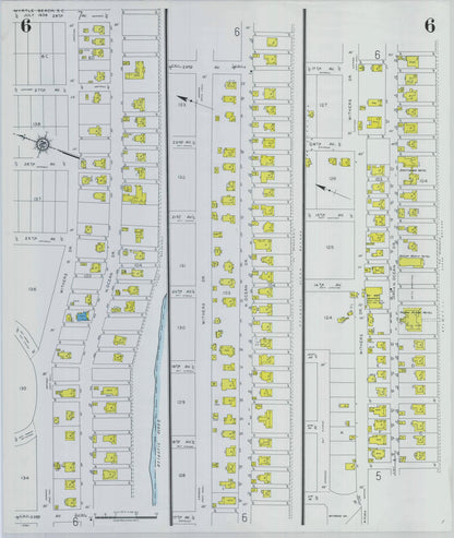 Sanborn Fire Insurance Map from Myrtle Beach, Horry County, South Carolina (1938), Sheet #0006 - Complete Map Set gallery image, historic Sanborn map, vintage wall art, South Carolina South Carolina