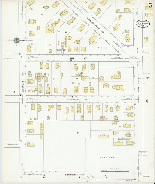Sanborn Fire Insurance Map from Akron, Erie County, New York (1910), Sheet #0005 - Historic Sanborn Fire Insurance Map Print, vintage old map wall art, antique decor, genealogy gift, New York New York map