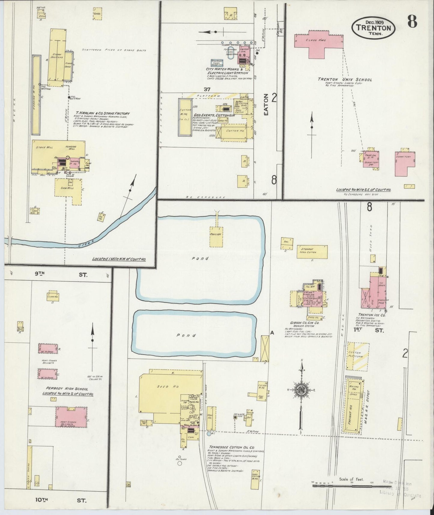 Sanborn Fire Insurance Map from Trenton, Gibson County, Tennessee (1909), Sheet #0008 - Complete Map Set gallery image, historic Sanborn map, vintage wall art, Tennessee Tennessee