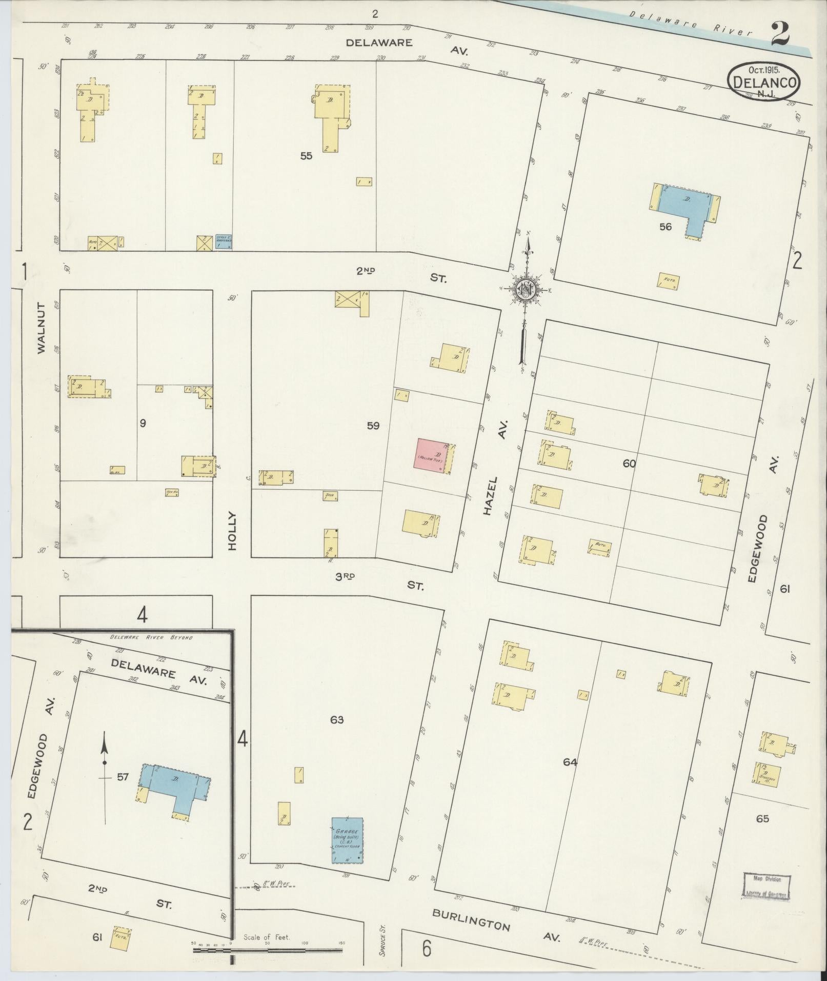 Sanborn Fire Insurance Map from Delanco, Burlington County, New Jersey (1915), Sheet #0002 - Complete Map Set gallery image, historic Sanborn map, vintage wall art, New Jersey New Jersey