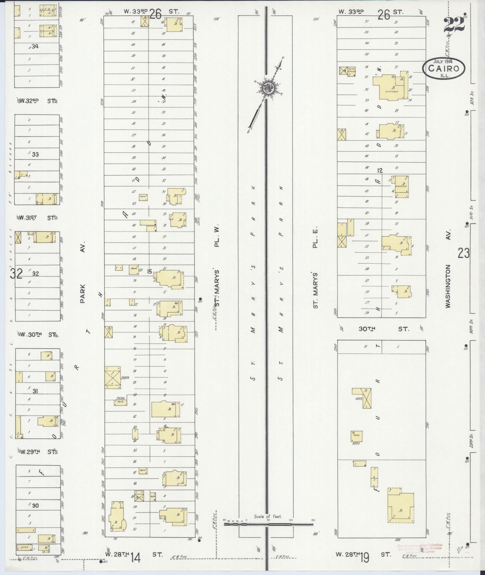 Sanborn Fire Insurance Map from Cairo, Alexander County, Illinois (1914), Sheet #0022 - Complete Map Set gallery image, historic Sanborn map, vintage wall art, Illinois Illinois