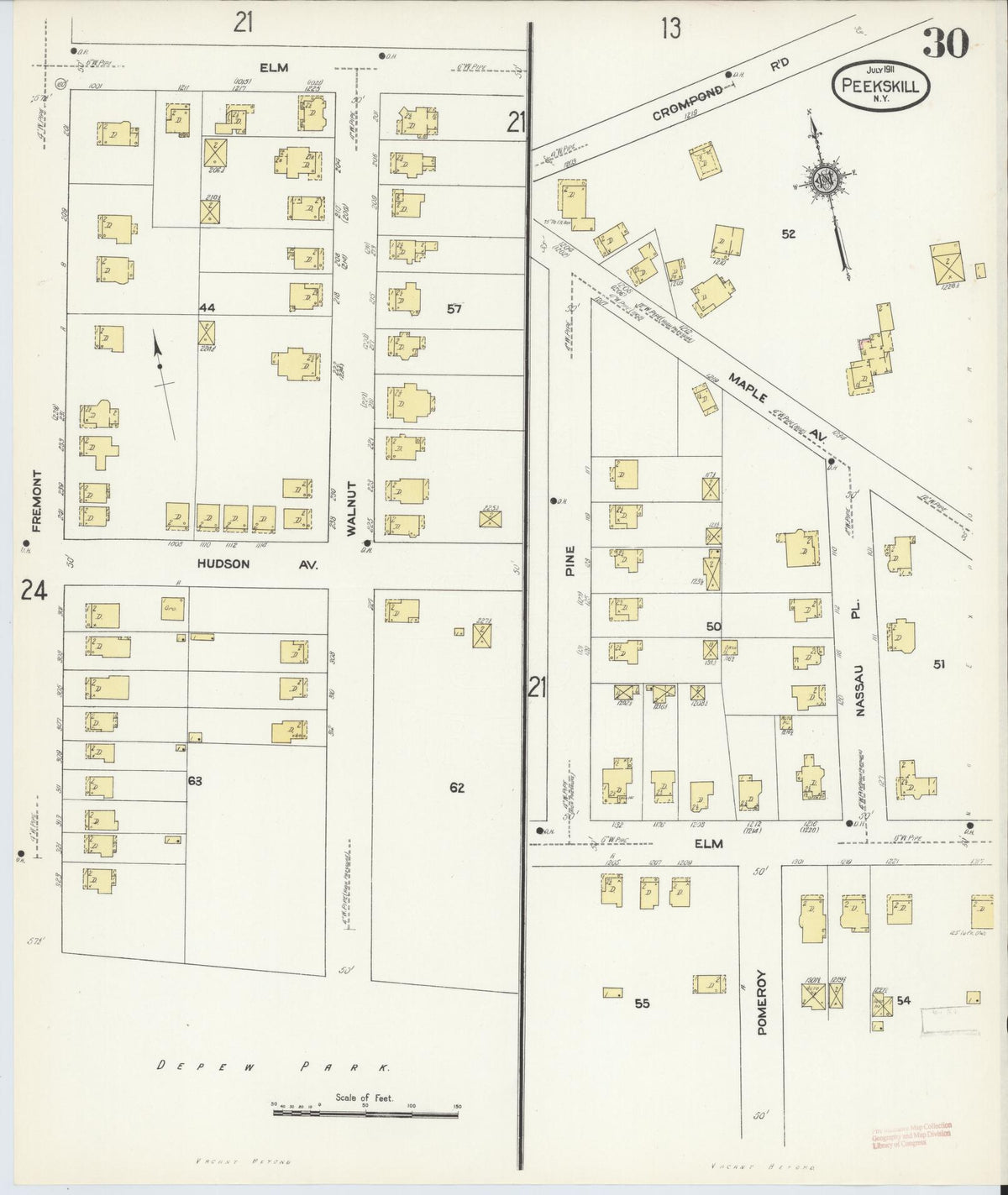 Sanborn Fire Insurance Map from Peekskill, Westchester County, New York (1911), Sheet #0030 - Complete Map Set gallery image, historic Sanborn map, vintage wall art, New York New York