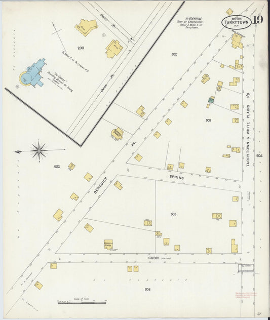 Sanborn Fire Insurance Map from Tarrytown, Westchester County, New York (1898), Sheet #0019 - Historic Sanborn Fire Insurance Map Print, vintage old map wall art, antique decor, genealogy gift, New York New York map