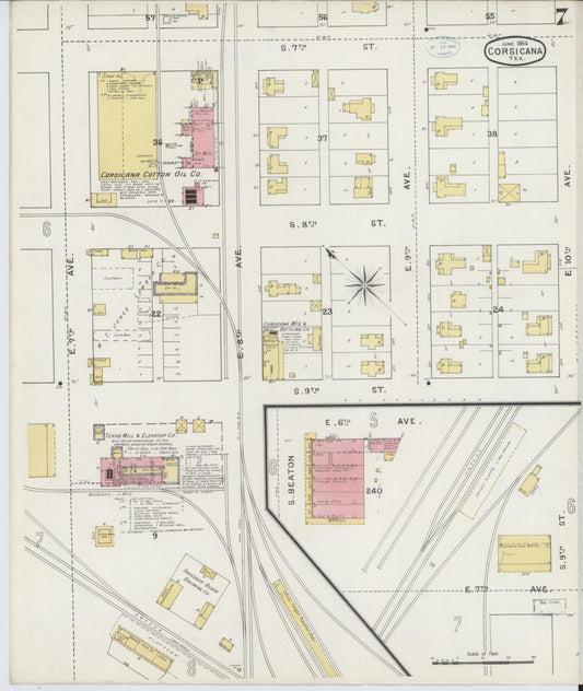 Sanborn Fire Insurance Map from Corsicana, Navarro County, Texas (1894), Sheet #0007 - Historic Sanborn Fire Insurance Map Print, vintage old map wall art, antique decor, genealogy gift, Texas Texas map