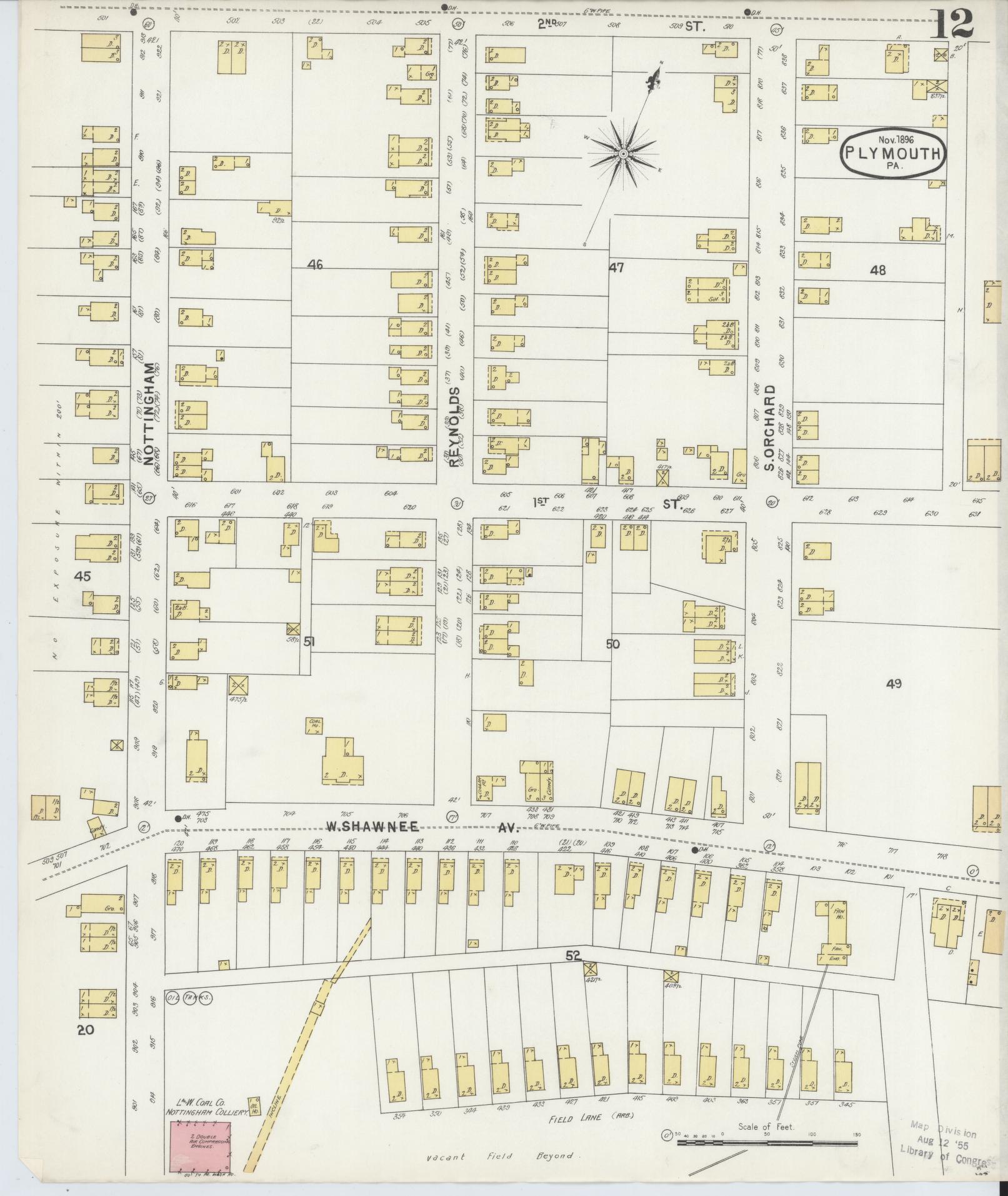 Sanborn Fire Insurance Map from Plymouth, Luzerne County, Pennsylvania (1896), Sheet #0012 - Complete Map Set gallery image, historic Sanborn map, vintage wall art, Pennsylvania Pennsylvania