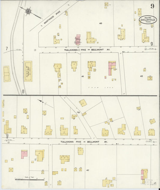 Sanborn Fire Insurance Map from Shelbyville, Bedford County, Tennessee (1910), Sheet #0009 - Historic Sanborn Fire Insurance Map Print, vintage old map wall art, antique decor, genealogy gift, Tennessee Tennessee map