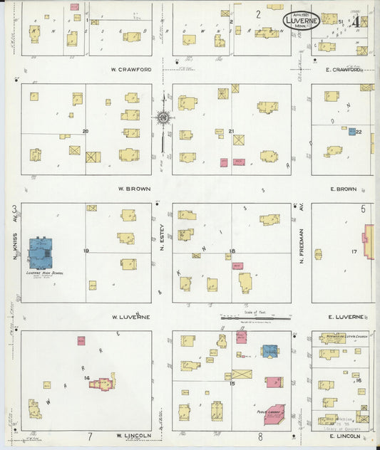 Sanborn Fire Insurance Map from Luverne, Rock County, Minnesota (1921), Sheet #0004 - Historic Sanborn Fire Insurance Map Print, vintage old map wall art, antique decor, genealogy gift, Minnesota Minnesota map