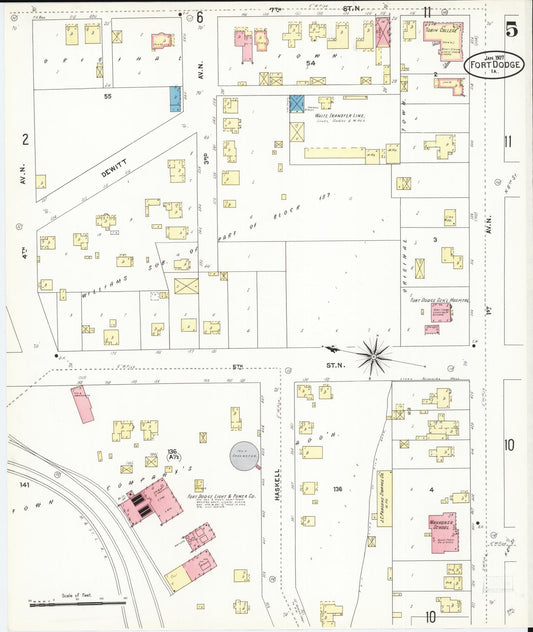 Sanborn Fire Insurance Map from Fort Dodge, Webster County, Iowa (1907), Sheet #0005 - Historic Sanborn Fire Insurance Map Print, vintage old map wall art