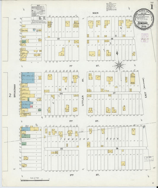 Sanborn Fire Insurance Map from Edmond, Oklahoma County, Oklahoma (1901), Sheet #0001 - Complete Map Set gallery image, historic Sanborn map, vintage wall art, Edmond Oklahoma