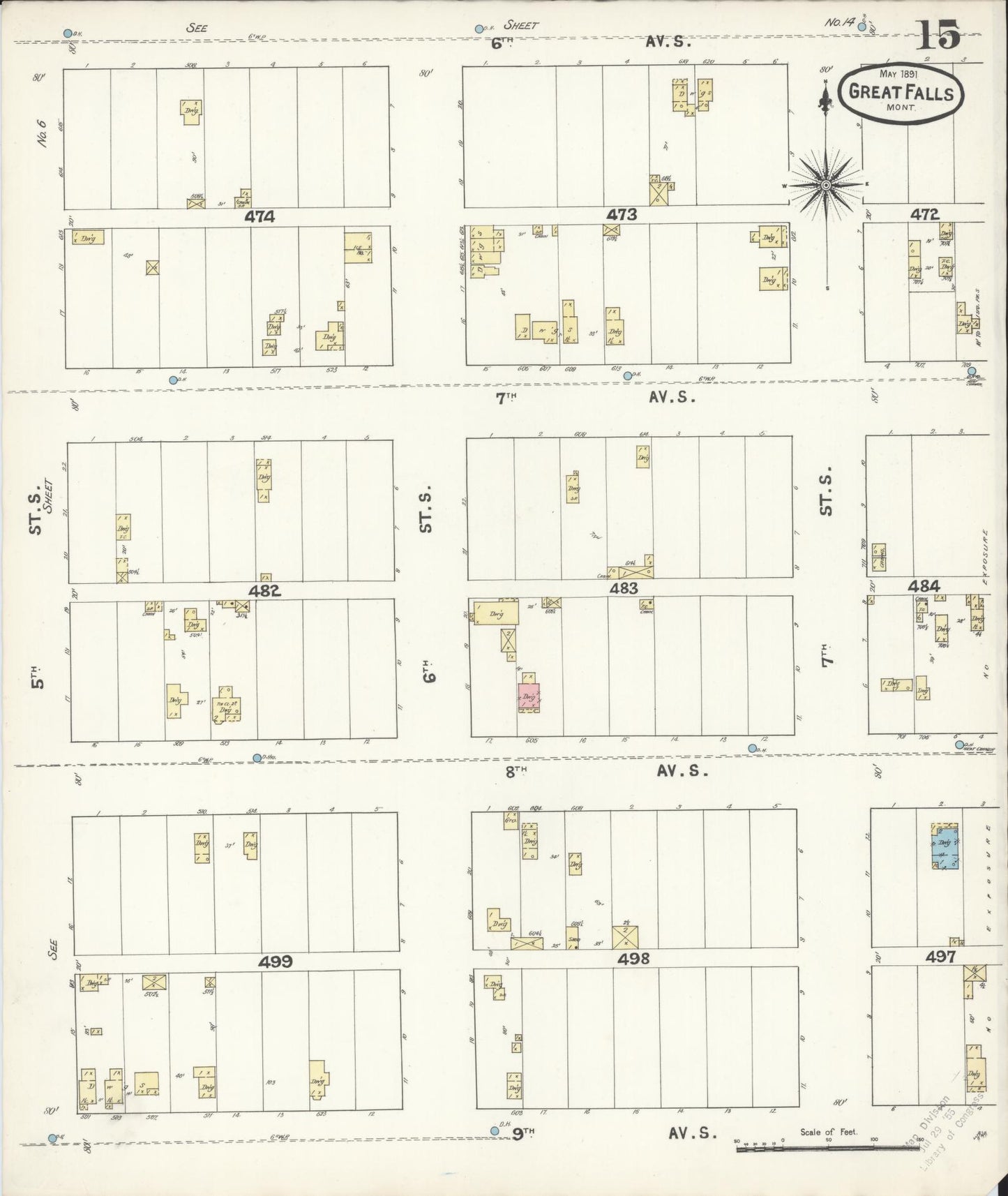 Sanborn Fire Insurance Map from Great Falls, Cascade County, Montana (1891), Sheet #0015 - Historic Sanborn Fire Insurance Map Print, vintage old map wall art, antique decor, genealogy gift, Montana Montana map