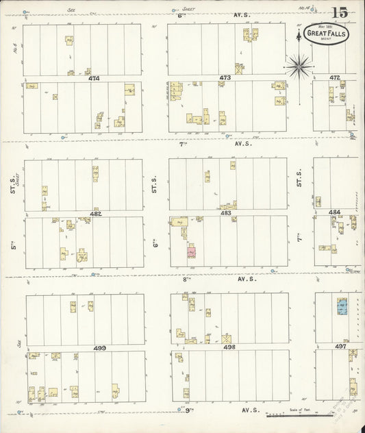 Sanborn Fire Insurance Map from Great Falls, Cascade County, Montana (1891), Sheet #0015 - Historic Sanborn Fire Insurance Map Print, vintage old map wall art, antique decor, genealogy gift, Montana Montana map