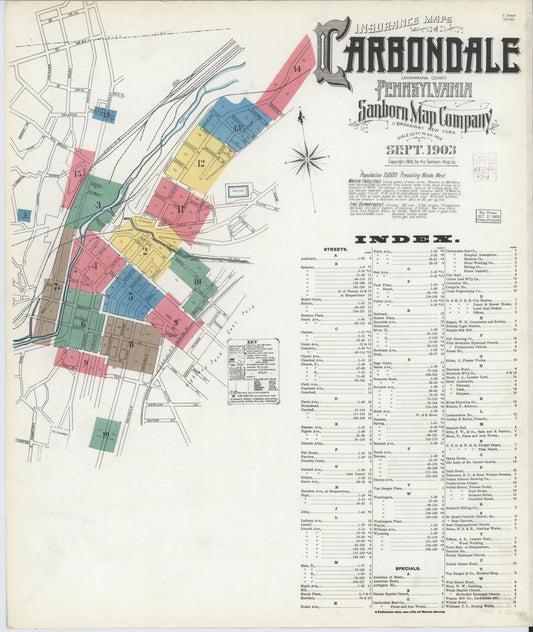 Sanborn Fire Insurance Map from Carbondale, Lackawanna County, Pennsylvania (1903), Sheet #0001 - Historic Sanborn Fire Insurance Map Print, vintage old map wall art, antique decor, genealogy gift, Pennsylvania Pennsylvania map
