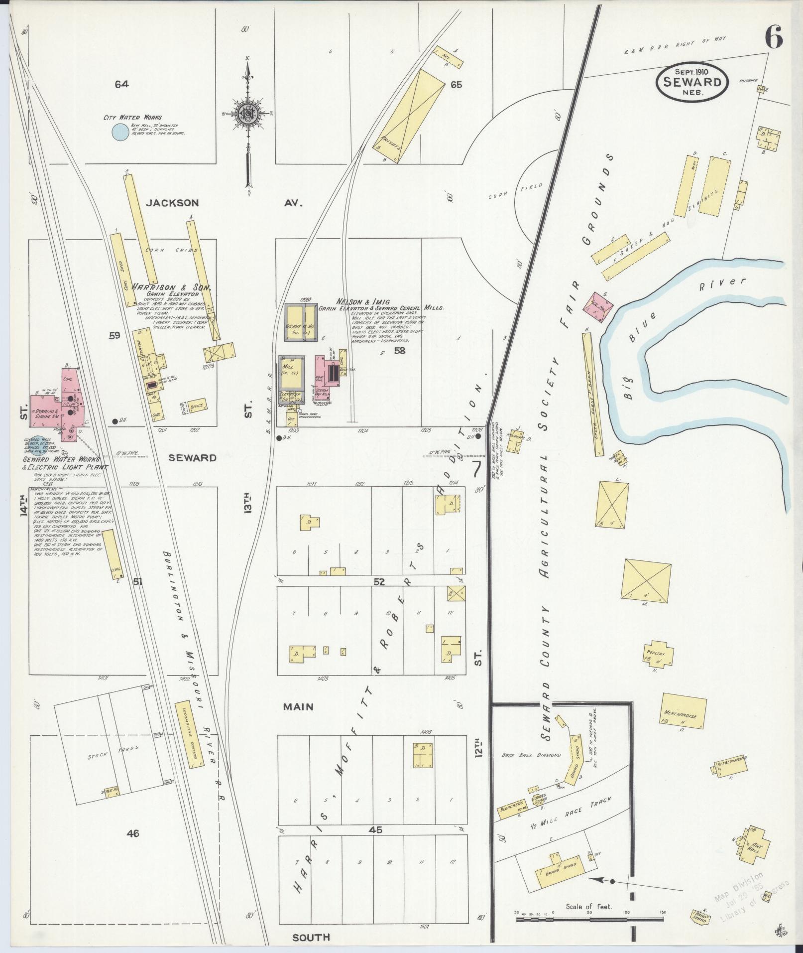 Sanborn Fire Insurance Map from Seward, Seward County, Nebraska (1910), Sheet #0006 - Historic Sanborn Fire Insurance Map Print, vintage old map wall art, antique decor, genealogy gift, Nebraska Nebraska map