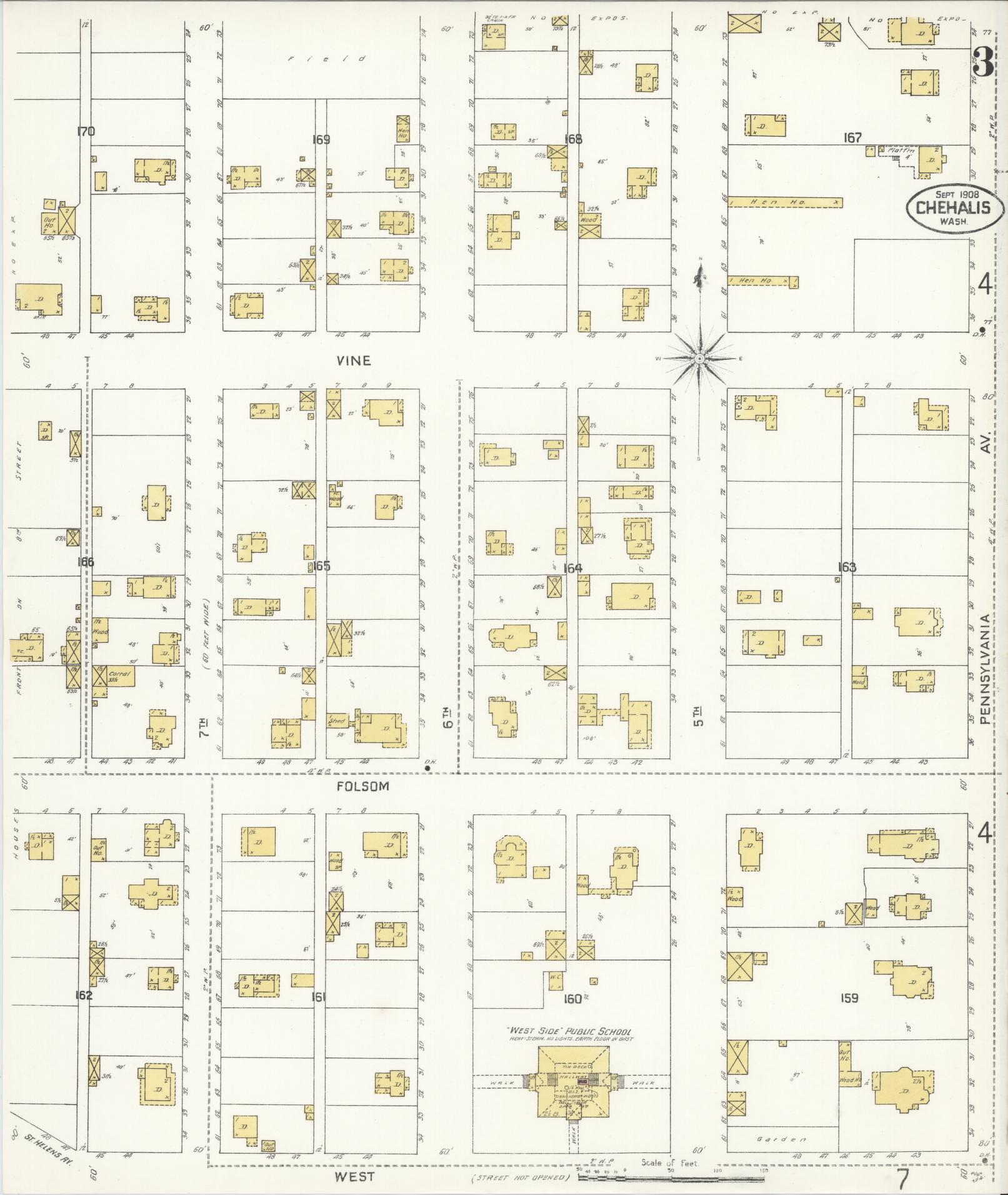 Sanborn Fire Insurance Map from Chehalis, Lewis County, Washington (1908), Sheet #0003 - Complete Map Set gallery image, historic Sanborn map, vintage wall art, Washington Washington
