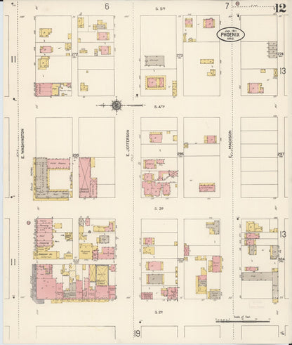 Sanborn Fire Insurance Map from Phoenix, Maricopa County, Arizona (1911), Sheet #0012 - Complete Map Set gallery image, historic Sanborn map, vintage wall art, Arizona Arizona