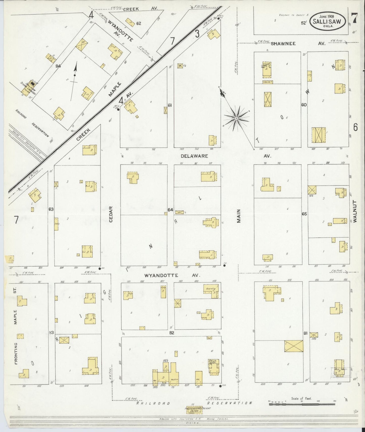 Sanborn Fire Insurance Map from Sallisaw, Sequoyah County, Oklahoma (1909), Sheet #0007 - Complete Map Set gallery image, historic Sanborn map, vintage wall art, Oklahoma Oklahoma