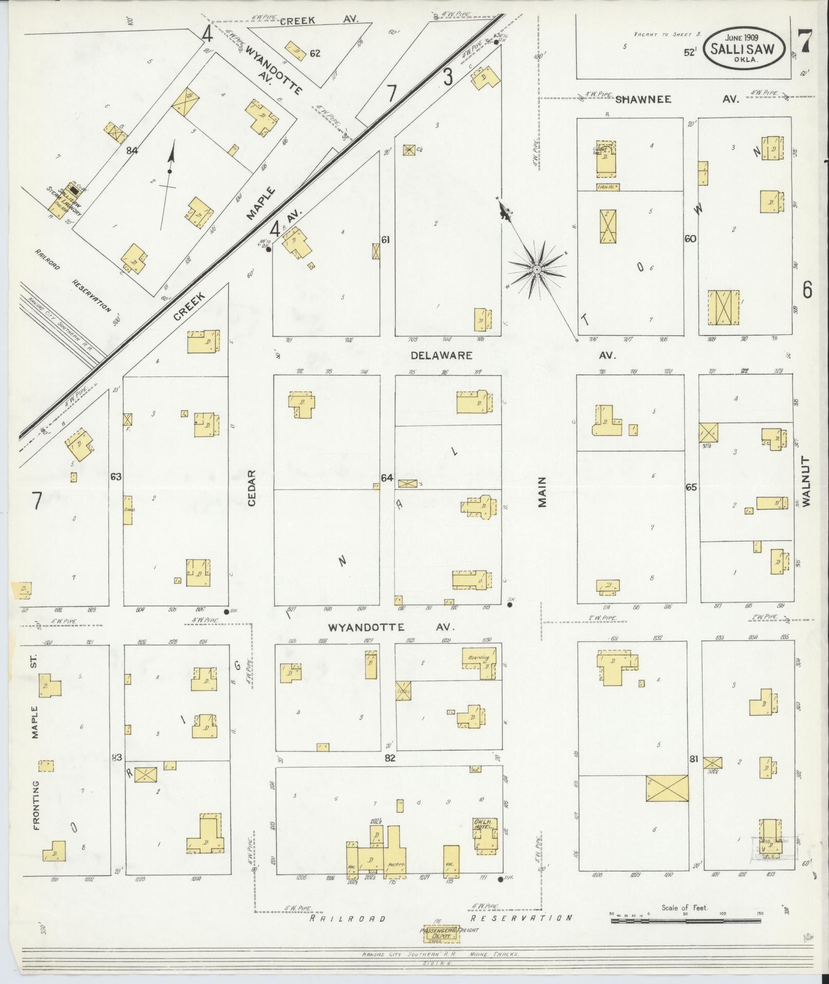 Sanborn Fire Insurance Map from Sallisaw, Sequoyah County, Oklahoma (1909), Sheet #0007 - Complete Map Set gallery image, historic Sanborn map, vintage wall art, Oklahoma Oklahoma