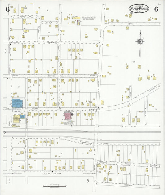 Sanborn Fire Insurance Map from Grand Prairie, Dallas County, Texas (1929), Sheet #0006 - Historic Sanborn Fire Insurance Map Print, vintage old map wall art, antique decor, genealogy gift, Texas Texas map