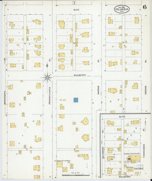 Sanborn Fire Insurance Map from Columbus, Cherokee County, Kansas (1905), Sheet #0006 - Historic Sanborn Fire Insurance Map Print, vintage old map wall art, antique decor, genealogy gift, Kansas Kansas map