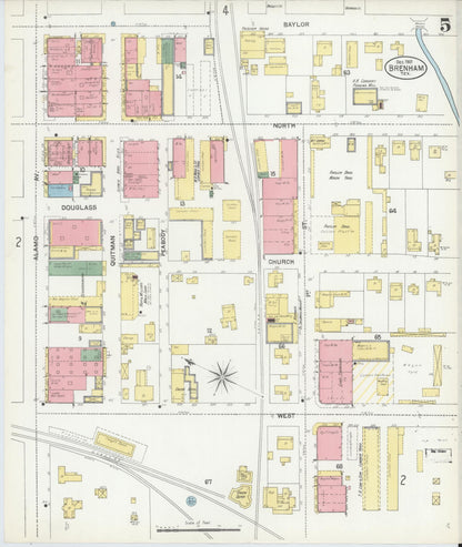 Sanborn Fire Insurance Map from Brenham, Washington County, Texas (1901), Sheet #0005 - Historic Sanborn Fire Insurance Map Print, vintage old map wall art, antique decor, genealogy gift, Texas Texas map