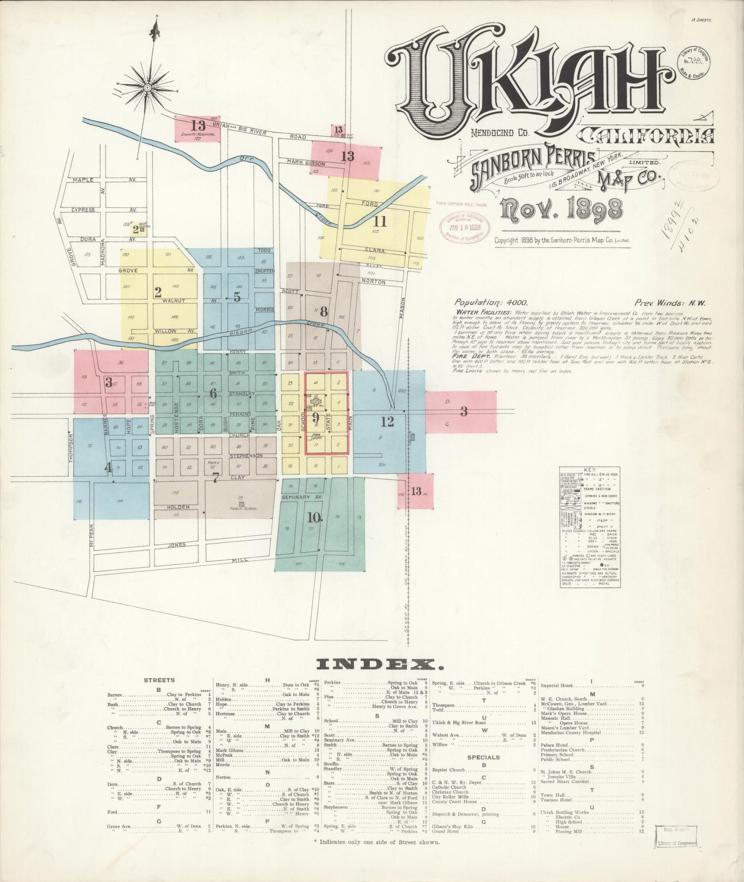 Sanborn Fire Insurance Map from Ukiah, Mendocino County, California (1898), Sheet #0001 - Complete Map Set gallery image, historic Sanborn map, vintage wall art, California California