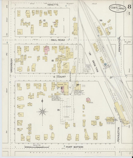 Sanborn Fire Insurance Map from Cortland, Cortland County, New York (1887), Sheet #0008 - Historic Sanborn Fire Insurance Map Print, vintage old map wall art, antique decor, genealogy gift, New York New York map