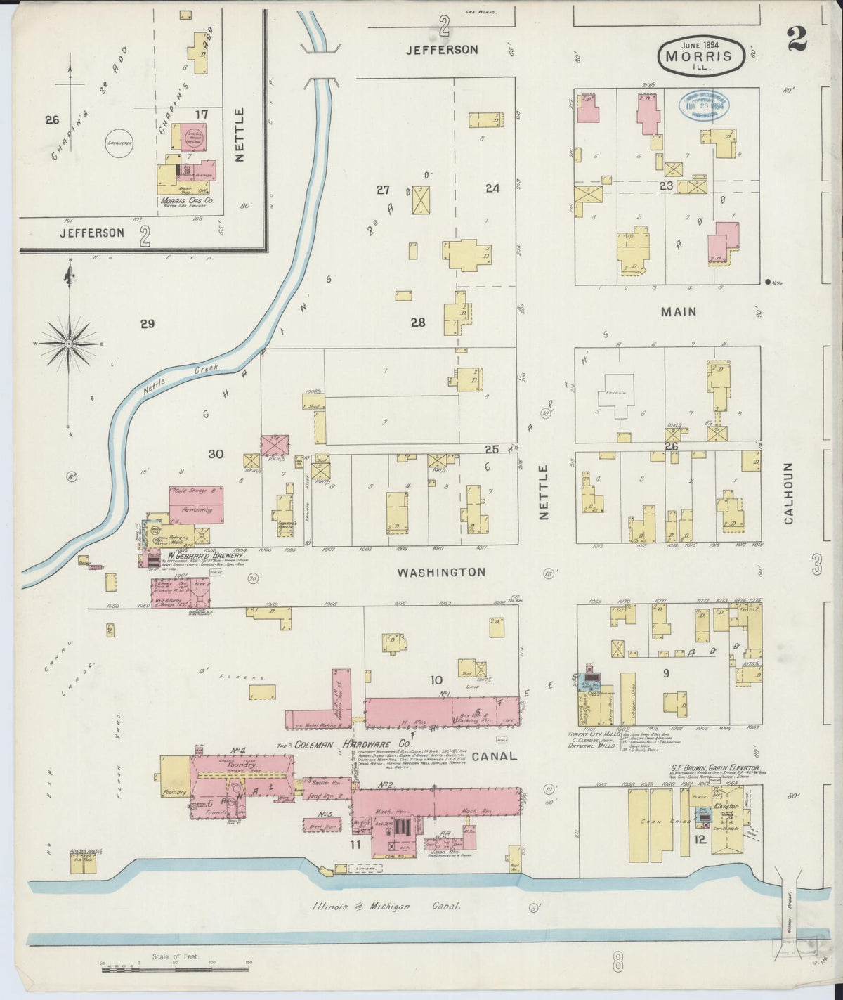 Sanborn Fire Insurance Map from Morris, Grundy County, Illinois (1894), Sheet #0002 - Complete Map Set gallery image, historic Sanborn map, vintage wall art, Illinois Illinois