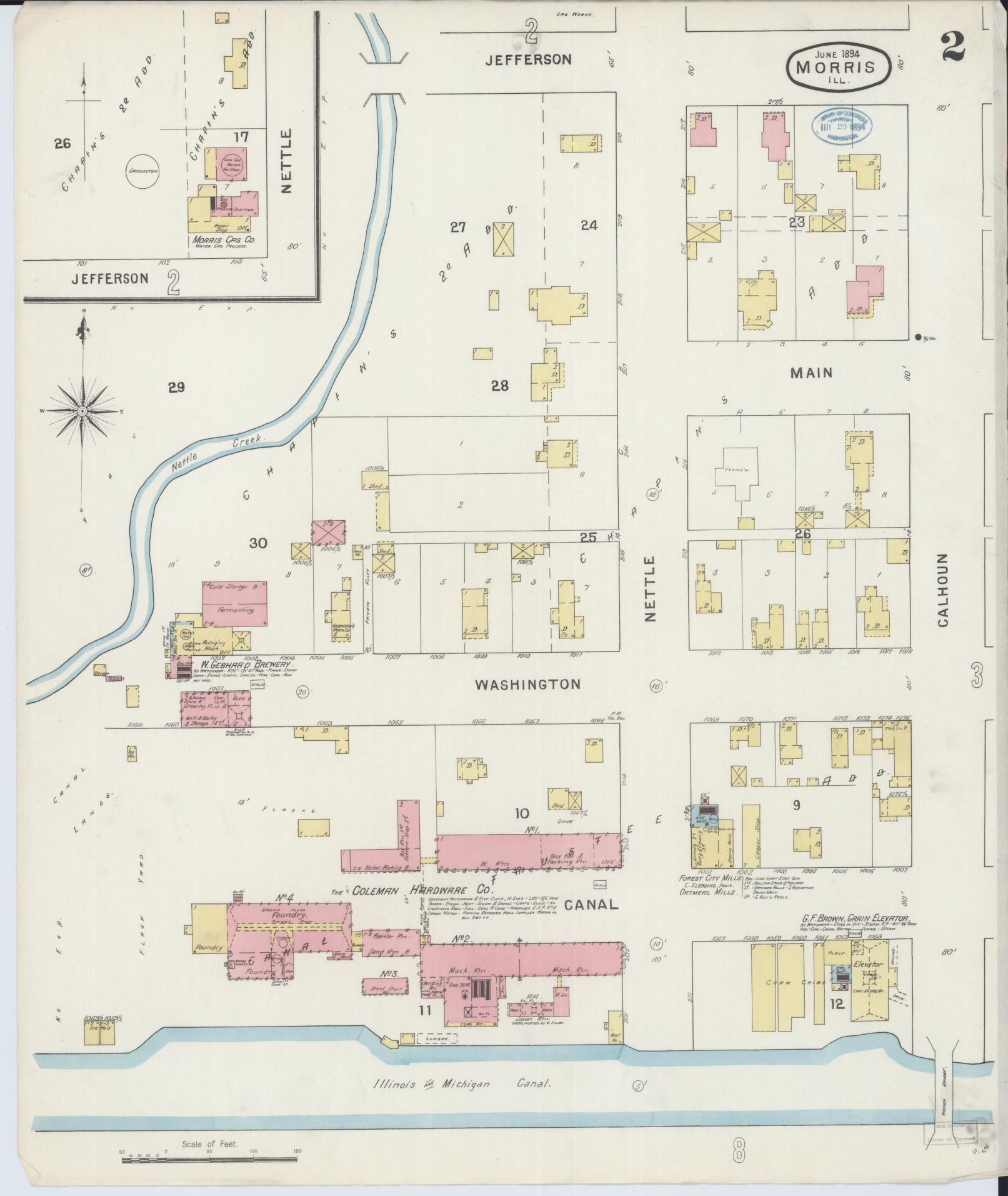Sanborn Fire Insurance Map from Morris, Grundy County, Illinois (1894), Sheet #0002 - Complete Map Set gallery image, historic Sanborn map, vintage wall art, Illinois Illinois